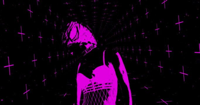 Motion design fun animation. Art collage, magazine style. Suitable for use in vj and misic videos. Girl dancing with an aggressive grunge effect