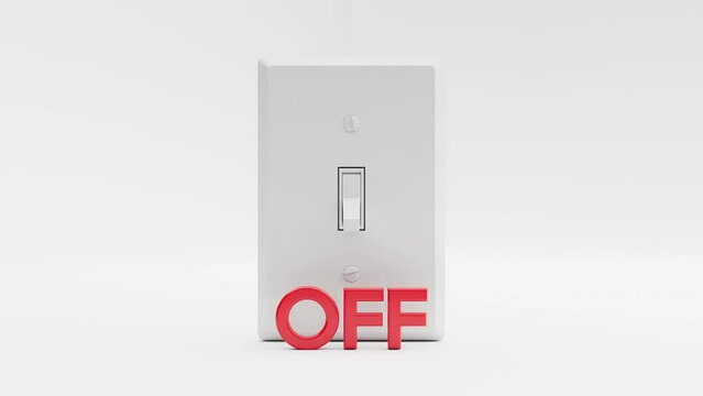Looping Rotating ON and OFF Light Swtich Signs Over White Background