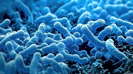 Abstract blue types of bacterial molecules. Created with Generative Ai technology.