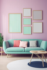 artistic frame canvas mock up in a curated whimsical studio living room setting with natural light and shadows - ai generative art	
