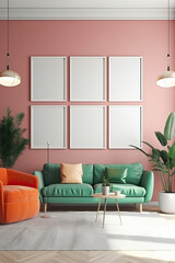 artistic frame canvas mock up in a curated whimsical studio living room setting with natural light and shadows - ai generative art	
