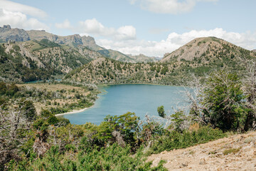 Fototapeta na wymiar Mountain, lake and trekking