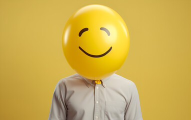 happy smiley face balloon head man