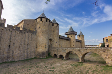 Beautiful town of Carcassonne in Canal du Midi (France)