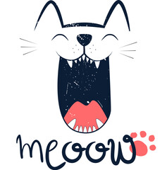 Hand drawing cat illustration vector. Print for textile, fabric, web, clothes, phone case, massage, t-shirt.