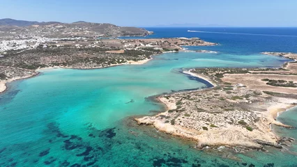 Deurstickers Camps Bay Beach, Kaapstad, Zuid-Afrika Aerial drone photo of paradise turquoise coloured nudist beach near camping of Northern part of Antiparos island, Cyclades, Greece