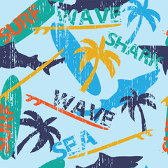 Sharks silhouettes seamless pattern. Urban character. Pattern with abstract shark symbols, design elements. Can be used for fabric, cards, clothes, print, textile, stationery