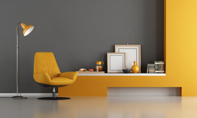 M0dern living room with leather orange armchair