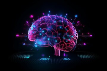 Brain technology neon. Generate Ai