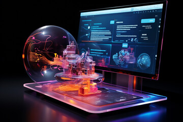 a holographic projection of a product, showcasing its features and specifications Generative AI