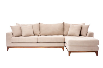 white l-shaped sectional sofa isolated on a transparent background, generative ai