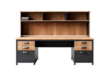 wood office desk with hutch isolated on a transparent background, generative ai