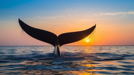 Foto op Canvas sunset in the ocean with a whale tail sticking out of the water © Unicorn Trainwreck