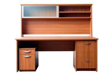 wood office desk with hutch isolated on a transparent background, generative ai