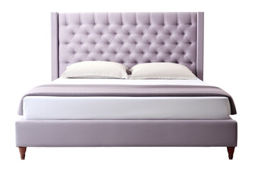 lavender upholstered platform bed isolated on a transparent background, generative ai