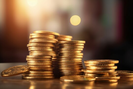 Gold coins stack blurred. Generate Ai