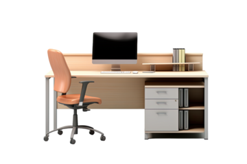 office workstation desk isolated on a transparent background, generative ai