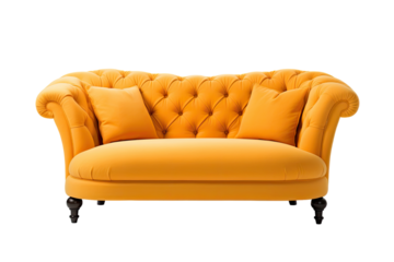 gold loveseat sofa isolated on a transparent background, generative ai