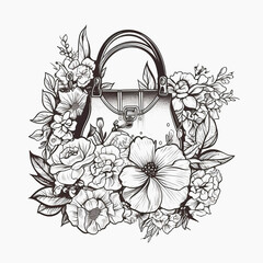 Fashion handbag, floral ornament . Doodle art, ornate style, Generative AI