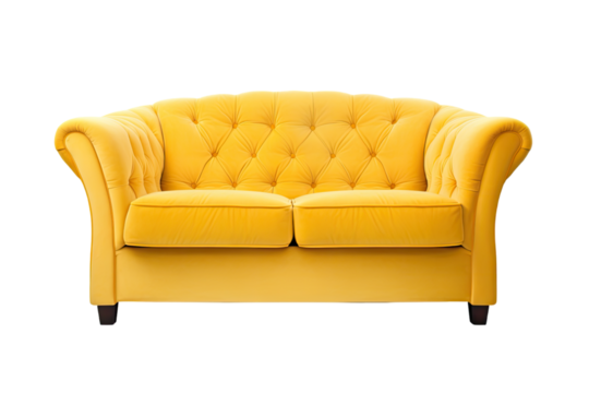 yellow loveseat sofa isolated on a transparent background, generative ai