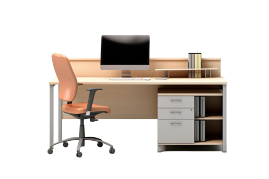 office workstation desk isolated on a transparent background, generative ai