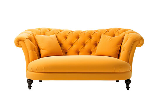 gold loveseat sofa isolated on a transparent background, generative ai