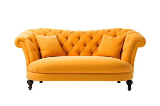 gold loveseat sofa isolated on a transparent background, generative ai