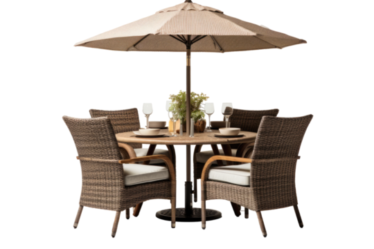 outdoor dining set isolated on a transparent background, generative ai