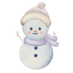 Watercolor snowman and snowwoman hand drawn drawing illustration cute character for christmas, holiday greeting character 