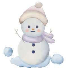 Watercolor snowman and snowwoman hand drawn drawing illustration cute character for christmas, holiday greeting character 