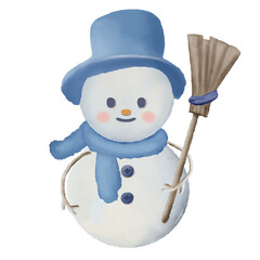 Watercolor snowman and snowwoman hand drawn drawing illustration cute character for christmas, holiday greeting character 