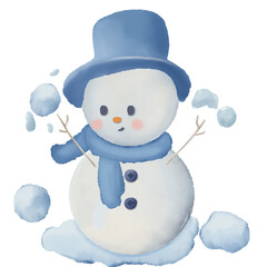 Watercolor snowman and snowwoman hand drawn drawing illustration cute character for christmas, holiday greeting character 
