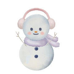 Watercolor snowman and snowwoman hand drawn drawing illustration cute character for christmas, holiday greeting character 