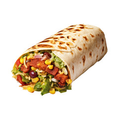 Burrito with Corn, Lettuce and Meat Isolated on Transparent Background