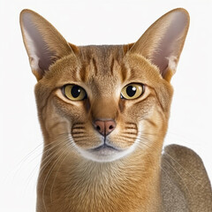 Adorable cat portrait looking at camera on white isolated background as concept of domestic pet in ravishing hyper realistic detail by Generative AI.