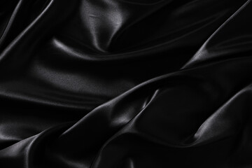 Silk fabric, abstract wavy black satin fabric background.