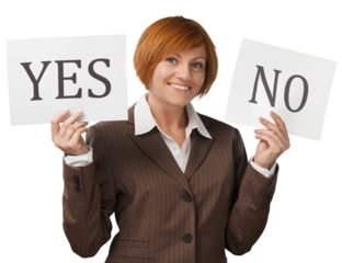 Business woman shows yes and no sign