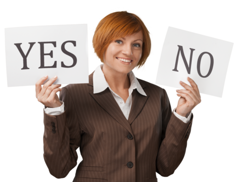 Business woman shows yes and no sign