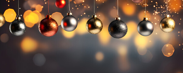 Christmas balls and glitter banner background - festive celebration theme