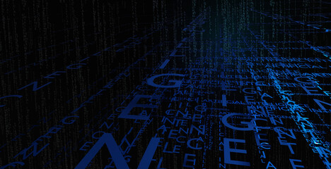 Abstract binary code background. Digital technology pattern. 3D render illustration. 