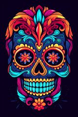 La Catrina dia de muertos Skull. Bemalter Schädel in bunt. Tag der Toten in Mexico. Hochkant. Hochformat. Generative Ai.