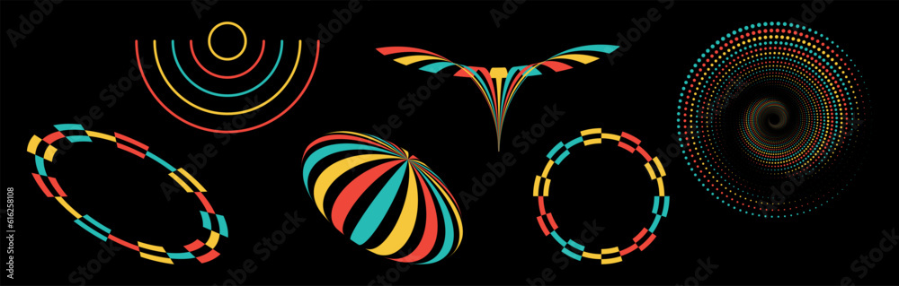 Aufkleber set of aesthetic y2k geometric shapes. simple trendy colorful geometric shapes. retro design element