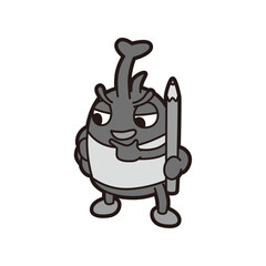 色鉛筆を持っているカブトムシ モノクロ