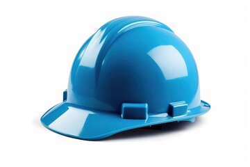 Fototapeta premium blue construction hard hat isolated on white background. Generated by AI.