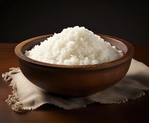 Basmati rice groats in a wooden bowl isolated created with Generative AI technology