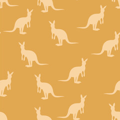 Vector flat illustration with silhouette kangaroo and baby kangaroo. Seamless pattern on color background. Design for card, poster, fabric, textile. Pray for Australia and animals