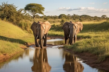 Majestic African Elephants - obrazy, fototapety, plakaty