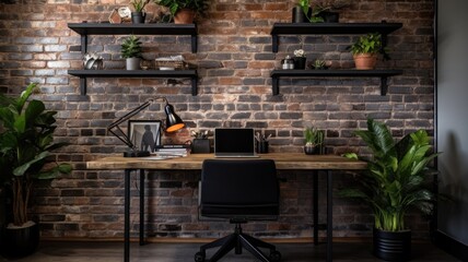 Inspiring office interior design Industrial style Office featuring Exposed brick wall architecture. Generative AI AIG 31.