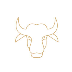 Simple Line Art Bison Head Logo Design Vector