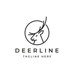 Line art Deer Head Logo Design Vector